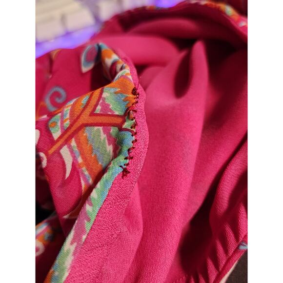 Vtg Y2k Chaps Bright Pink Paisley Asymmetrical Layered Tiered Colorful Skirt M - Picture 7 of 7